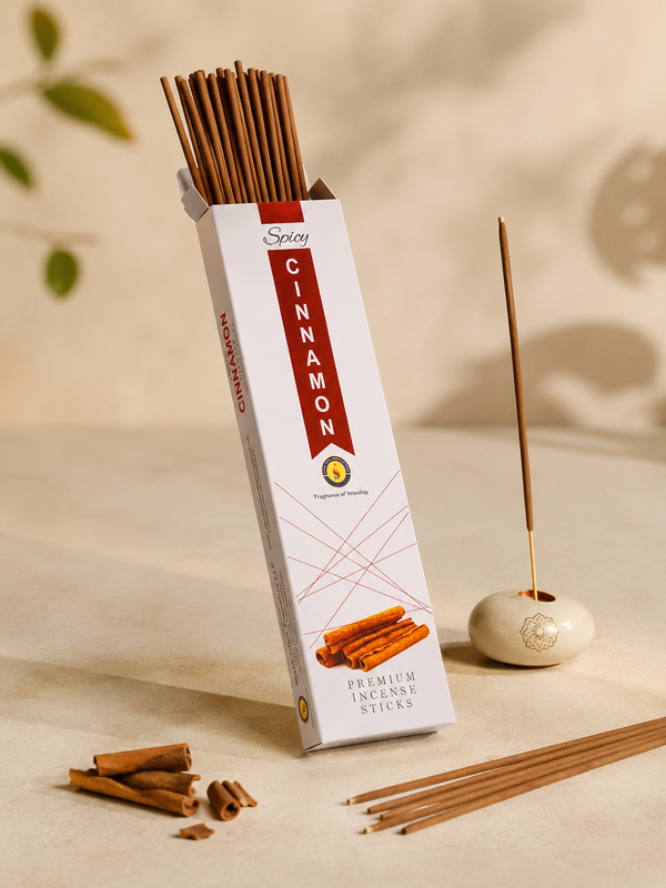 Shrishubhh - Spicy Cinnamon Fragrance Premium Incense Sticks | White | Pack of 4 x 100g